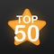 Top 50 - Top Fifty gold label on black background. Vector illustration.