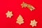 Top above high angle view photo of composition gingerbread cookies christmas tree star falling with 202o text prepared