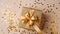 Top above overhead close up view photo of beautiful present box with golden
