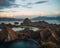 Top aerial drone view of Padar Island in a morning before sunrise, Komodo Island National Park, Labuan Bajo, Flores