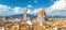 Top aerial panoramic view of Florence city with Duomo Cattedrale di Santa Maria del Fiore cathedral
