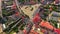 Top aerial panoramic view of Lowicz old town historical city centre with Rynek Market Square, Old Town Hall, New City Hall,