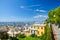 Top aerial scenic panoramic view of european city Genoa