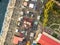 Top aerial view of many people walking in the city park on summer holidays in europe