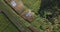 Top aerial view of a people working in a rice field