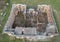 Top aerial view of the ruins of Cantacuzino Palace, Floresti, Romania