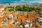 Top aerial view of Split old city buildings, Dalmatia, Croatia