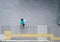 Top aerial view of worker people walks on street concrete pavement pedestrian