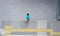 Top aerial view of worker people walks on street concrete pavement pedestrian