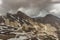 The top of Aragats mountain,Armenia snowy peaks in background.View of mountain panorama.Wanderlust travel scene.Adventure freedom