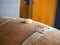 Top of barrel aged wine barrel stopper cork plug in winery