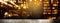 Top of black wood table with blur lamp light of club or bar at night party banner background