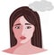 Top body of stressed woman, worring woman face, she is nervous and anxious. Anxiety and depress concept. Flat vector illustration