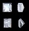 Top bottom and side views of princess diamond