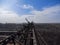 The top bridge of a rusty gantry crane
