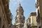 Top of the church in Granada in southern Spain as a typical Spanish bell tower