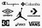 Top clothing brands logos. Set of most popular logo - Jordan, Columbia, Champion, Converse, Umbro, Vans, Asics, DC Shoes.