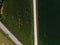 Top down aerial view of agricultural fields corn. road. summer day. Bologna. Italy