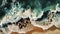 Top down aerial view of the surf on a sandy beach with some rocks, made with generative ai