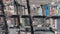 Top down ascending shot of busy streets in Pettah urban borough. Vehicles and pedestrians moving in narrow streets