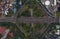 Top down overhead aerial view of large multi lane roundabout in Jakarta, Indonesia Large traffic junction on a highway