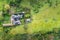 Top Down panorama of Compton Castle from a drone, Devon, England