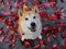 Top-Down Shiba Smiles and Sits on Purple Fallen Leaves