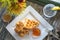 Top Down Shot of Chicken and Waffles