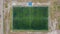 Top-down shot of the soccer pitch at the Maamigili tropical island at the Alif Dhaal Atoll at the indian ocean