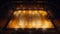 Top-down shot of a vacant professional basketball court with evening lighting. Aerial view of an illuminated sports