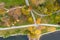 Top down view of autumnal park with walking paths