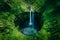 Top-down view of a cascading waterfall in a pristine wilderness area, Earth Day formed by the mist rising from the falls