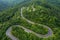 Top down view of curved road on polish mountains