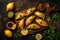 Top-down view of freshly baked empanadas with golden, flaky crust and savory meat filling, served with a side of chimichurri