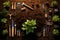 Top down view Gardening tools on fertile soil texture, illustrating spring planting concept