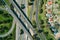 Top down view of highway interchange.