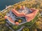 Top down view of medieval castle on Bled lake in Slovenia in autumn.