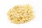 Top-Down View of a Pile of Grated Cheese on White Background. Organic Farming Dairy Products