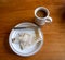 Top down view of plate of traditional scandinavian lefse on wooden table