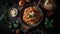 top down view of spaghetti pomodoro with cheese - food photography