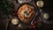 top down view of spaghetti pomodoro with cheese - food photography