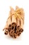 Top front view bundle of Raw Organic Cinnamon sticks Cinnamomum verum.