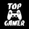 TOP GAMER- text with controller,on black backgound.