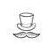 Top hat with mustache hand drawn outline doodle icon.