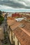 The top of highest church tower. Aerial view of the historic town of San Cristobal de La Laguna in Tenerife showing streets and