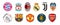 Top logo of football clubs: Bayern Munich, Liverpool, Juventus, Manchester United, Real Madrid, Ajax, Milan, Inter, Barcelona,