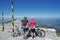 On top of Mont Ventoux all cyclist look around happy