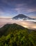 From the top of Mount Telomoyo, we can see the beautiful fog at night that covers Mount Merbabu