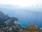 Top of the mountain, aerial view of coastline of the village of Nerano, south Italy shore. Paradise bay. Blue surface of the water
