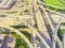 Top ninety degree view stack interchange expressway in Houston,